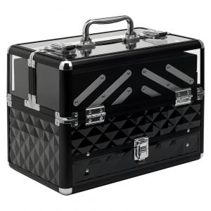 HOMCOM Mallette de Maquillage Coffre Cosmétique Boîte à Maquillage Valise trolleyn cosmétique vanity poignée télescopique réglable noir