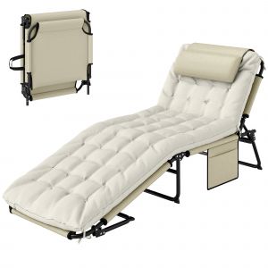 Outsunny Transat bain de soleil pliable avec dossier inclinable 4 positions - appui-t&ecirc;te et matelas &eacute;pais beige