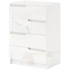 HOMCOM Commode 4 Tiroirs Moderne et Minimaliste en Bois, 60x40x85 cm, Blanc Laqué