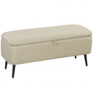 HOMCOM Banc banquette coffre de rangement 2 en 1 en tissu avec pieds en acier noir 102 x 40 x 39,5 cm beige