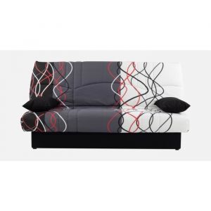 Banquette clic-clac - 3 places &ndash; Coton Onde Rouge / Noir &ndash; 190 x 92 x 96 cm &ndash; DREAM