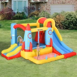 Outsunny Ch&acirc;teau Gonflable avec 2 Toboggans Trampoline et Piscine pour Enfants +3 Ans avec Pompe et Sac de Transport pour Int&eacute;rieur Ext&eacute;rieur 330x265x185 cm Multicolore