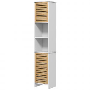 HOMCOM Meuble Colonne Rangement Salle de Bain bicolore dim. 35L x 30l x 170H cm 2 placards avec étagère réglable + 2 niches