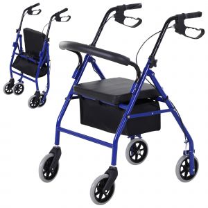 HOMCOM D&eacute;ambulateur Pliant 4 Roues Rollator 4 Roues Marcheur Aide &agrave; La Marche Panier de Rangement Double Syst&egrave;me de Freinage Hauteur R&eacute;glable