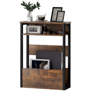 HOMCOM Table d'appoint table de chevet avec étagère à deux niveaux coins arrondis 46l x 18P x 58,5H cm brun rustique