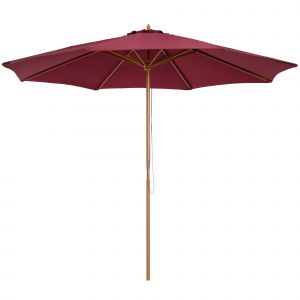 Outsunny Parasol droit parasol rond en bois polyester haute densité protection solaire Ø 3 x 2,5 m rouge