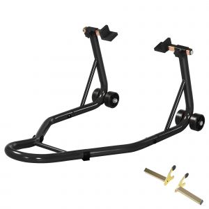 HOMCOM Support béquille de moto arrière support de roue lève moto arrière sur roulettes avec bobine de bras oscillant U, noir