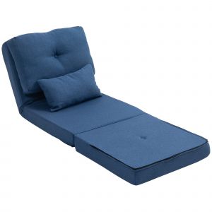 HOMCOM Chauffeuse canap&eacute;-lit convertible fauteuil 1 place avec 1 coussin avec dossier r&eacute;glable, bleu fonc&eacute;
