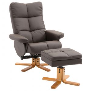 Homcom Fauteuil Relax Inclinable avec Repose-Pieds Fonction Rangement Max. 120 Kg Pied en Bois Similicuir brun   Aosom France