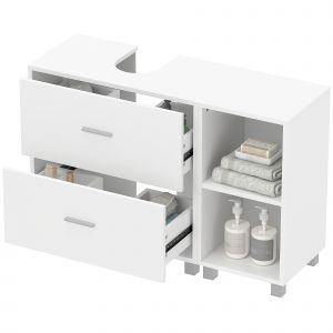 HOMCOM Meuble sous-lavabo Meuble de salle de bains avec 2 tiroirs et 2 &eacute;tag&egrave;res ouvertes pour lavabo sur colonne 90x30x60 cm blanc