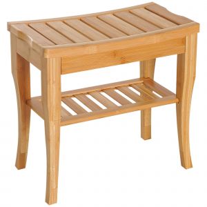 HOMCOM Tabouret de Salle de Bain en Bambou avec Étagère Banquette de Bain Imperméable et Robuste pour Salon SPA 47,5x26x44,5 cm Naturel