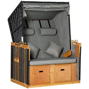 Outsunny Strandkorb pour 2 personnes, incl. Coussins, rollo cervical et repose-pieds, r&eacute;sistant aux intemp&eacute;ries, gris clair
