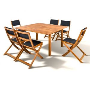 Ensemble repas de jardin TOSCANA - Table extensible + 6 six chaises pliantes - Bois d'acacia - 6 places - Bocarnea