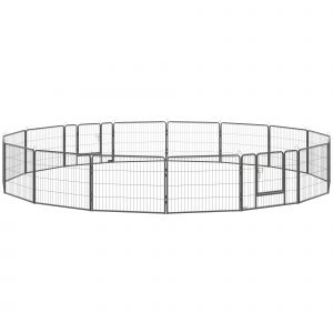 PawHut Enclos d'extérieur pour chiots 16 Segments 60 cm de Hauteur Parc d'activités pour Animaux Clôture Étable pour chiots Parc de jeux Enclos pour chiens à l'extérieur Gris en acier avec 2 Porte Modifiable