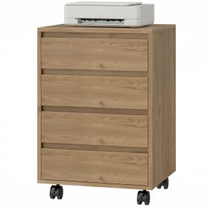 HOMCOM Caisson de bureau rangement bureau sur roulettes 4 tiroirs coulissants en bois aspect bois marron