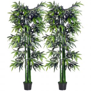 Outsunny Lot de 2 Bambous Artificiel XXL 1,80H m arbre artificiel 1105 Feuilles denses réalistes Pot Inclus Noir Vert