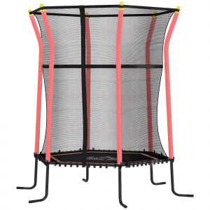 HOMCOM Trampoline pour enfant &Oslash; 1,63 x 1,9 m filet de s&eacute;curit&eacute; porte zipp&eacute;e 6 poteaux rembourr&eacute;s inclus rouge noir