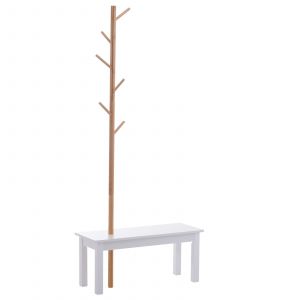 Homcom Banc porte-manteaux 2 en 1 design contemporain cosy dim. 80L x 30l x 180H cm MDF blanc bois massif bambou aosom france