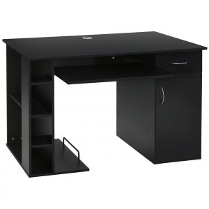 HOMCOM Bureau informatique table d'ordinateur multim&eacute;dia multi-rangements avec &eacute;tag&egrave;re tiroir tablette clavier MDF 120 x 60 x 74 cm noir