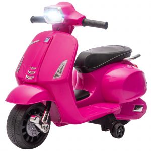 AIYAPLAY Moto &eacute;lectrique Enfant Vespa 6V, moto &eacute;lectrique avec roulettes stabilisatrices, phares, klaxon pour 2-6 ans 71 x 37 x 52 cm Rose