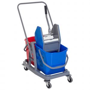 Homcom Chariot de Lavage Chariot de Nettoyage Professionnel Presse &agrave; M&acirc;choire 2 Seaux 25 L 73 x 45 x 92 cm Bleu Rouge aosom france