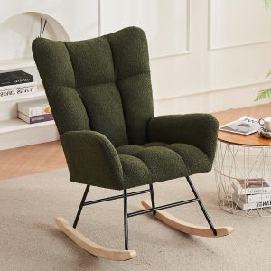 Fauteuil à bascule Chaise à bascule moderne Fauteuil à bascule exterieur avec dossier haut et accoudoirs, tissu en velours Teddy, Vert   Aosom France