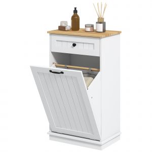 HOMCOM Mobile Bagno en Bois avec Panier à Linge en Tissu Basculant et Tiroir, Blanc
