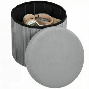 HOMCOM Pouf de Rangement Banc de Rangement Pliable 35 L 38x38x38 cm Rev&ecirc;tement en Velours Coffre de Rangement Gris fonc&eacute;