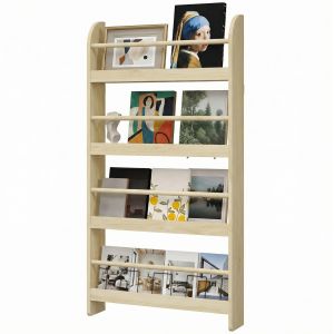 HOMCOM &Eacute;tag&egrave;re murale pour livres avec 4 &eacute;tag&egrave;res Biblioth&egrave;que enfant pour maison bureau Charge 30kg 59x12x113cm Naturel