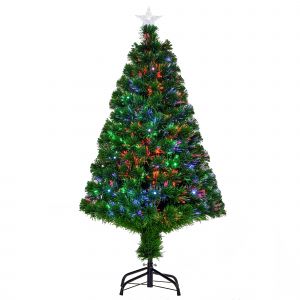 Homcom Sapin de Noël sapin artificiel Lumineux 130 Branches Fibre Optique LED Multicolore + Support Pied Etoile Sommet Brillante Vert   Aosom France