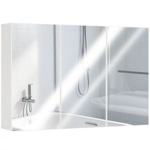 HOMCOM Meuble de salle de bain avec miroir, armoire de toilette avec 3 portes miroir, montage mural, 90 x 15,5 x 60 cm, Panneau de particules, Blanc