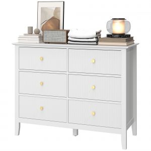 HOMCOM Commode Sideboard 6 tiroirs - Armoire de rangement moderne pour salon, chambre, entr&eacute;e 100 x 40 x 78 cm Blanc