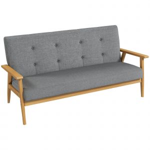 HOMCOM Canap&eacute; 3 places 154,5, canap&eacute; scandinave avec dossier capitonn&eacute;, assise rembourr&eacute;e et accoudoirs, gris