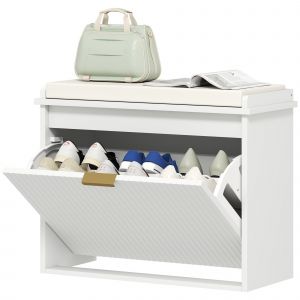 HOMCOM Banc à chaussures avec coussin d'assise rembourré et tiroir rabattable pour couloir, chambre, 62 x 26 x 47,5 cm, blanc