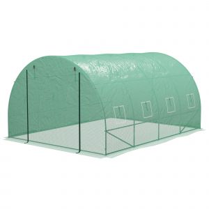 Outsunny Serre de Jardin Tunnel 12 m² 4L x 3l x 2H m Acier renforcé + PE Haute densité 140 g/m² 8 fenêtres Porte enroulable Vert