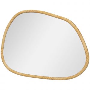 HOMCOM Miroir mural miroir décoratif forme organique avec cadre en bois horizontal ou vertical 70 x 50 cm naturel