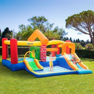 Outsunny Ch&acirc;teau Gonflable avec 2 Toboggans 2 Lits de Saut et Piscine pour Enfants +3 Ans Inclus Pompe et Sac de Transport pour Int&eacute;rieur Ext&eacute;rieur 380x370x230 cm Multicolore