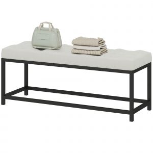 HOMCOM Banc de bout de lit tapiss&eacute; en velours Design capitonn&eacute; Base en m&eacute;tal pour chambre Entr&eacute;e Salon Cr&egrave;me