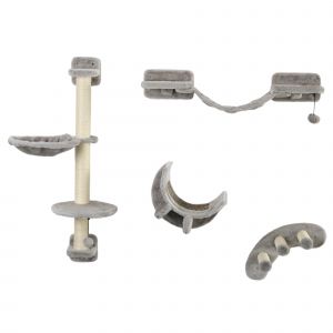 PawHut Ensemble mur d'escalade pour chat, étagère murale pour chat hamac, pont, planche à gratter et balle, jusqu'à 5 kg, gris