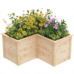 Outsunny Jardini&egrave;re en forme de L, lit sur&eacute;lev&eacute; de jardin, bac &agrave; fleurs &agrave; fond ouvert, en bois 120 x 120 x 62 cm, bois naturel