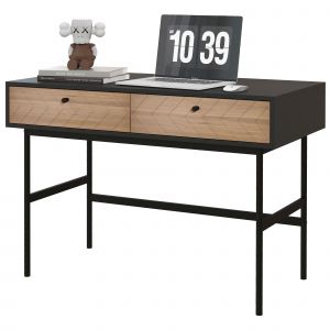 HOMCOM Bureau compact console avec 2 tiroirs, façades chevrons, structure métal noir, 106L x 50l x 77H cm