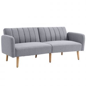 Homcom Canapé-Lit 2 Places Convertible Tissu Lin Dossier Réglable Pieds Bois   Aosom France
