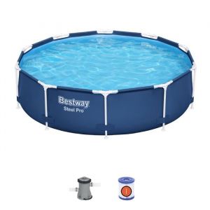 Kit Piscine hors sol tubulaire BESTWAY Steel Pro - 305 x 76 cm - Ronde (Livr&eacute;e avec pompe de filtration et cartouche)