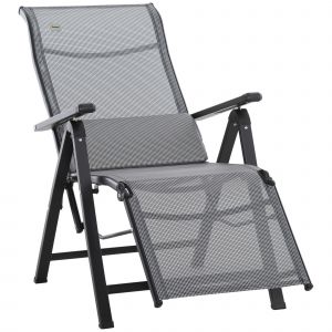 Outsunny Transat Chaise Longue de Jardin 1 Position R&eacute;glable Z&eacute;ro Gravit&eacute; Toile Textil&egrave;ne Acier Noir+Gris 70 x 65 x 111 cm