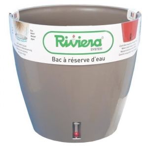 Pot de fleur rond en plastique - RIVIERA - EVA NEW - Avec r&eacute;serve d'eau - &Oslash; 46 cm - 49 L - Taupe