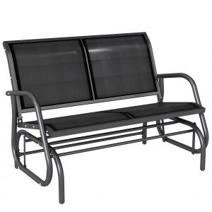Outsunny Banc à bascule de jardin 2 places design contemporain grand confort accoudoirs assise et dossier ergonomique acier textilène noir