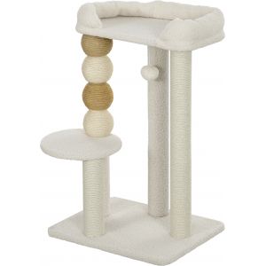 PawHut Arbre à Chat avec Panier, Plateforme et Balle Jouet, en Bois, Peluche et Jute, 48,5x40x76 cm, Beige