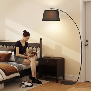 HOMCOM Lampe lampadaire &agrave; arc salon courb&eacute;e - Lampe arceau moderne en m&eacute;tal - Lampadaire sur pied m&eacute;tal lin noir