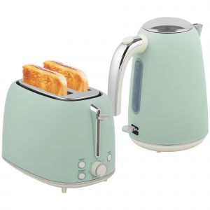 HOMCOM Ensemble bouilloire et grille-pain, bouilloire en acier inoxydable 1,7 L et 2200 W et grille-pain à 2 tranches, vert
