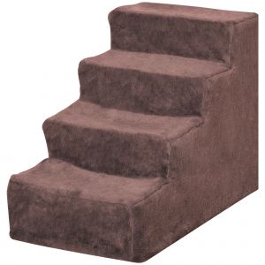 PawHut Escalier pour chiens 4 marches avec rev&ecirc;tement amovible et lavable, portable, 60x35x44 cm, Marron